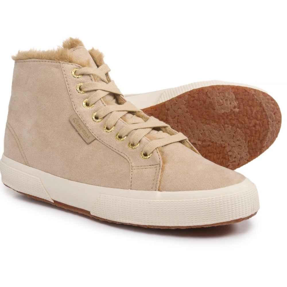 NWOT Superga Women’s 2795 Shearling Lined High Top Size 8 in Natural Color